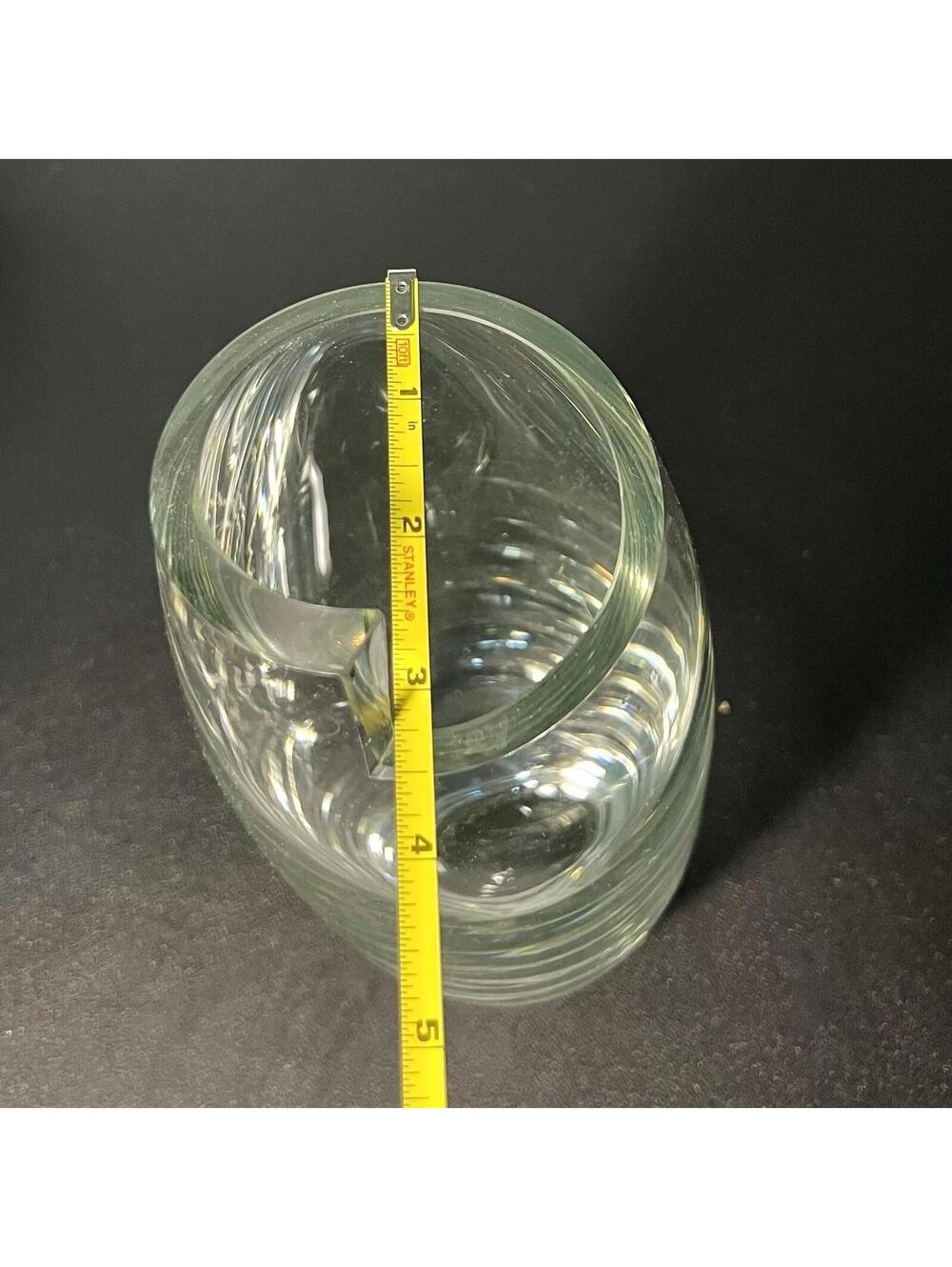 Scandinavian Vintage 1960s Heavy Clear Art Glass Vase Asymmetric Rim, 3.5x10” - Picture 8 of 11